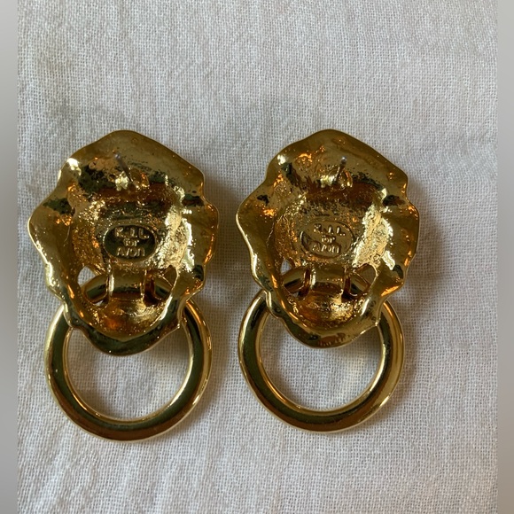 KJL for Avon Kenneth Jay Lane Vintage Lion Door Knocker Statement Earrings - Picture 2 of 7